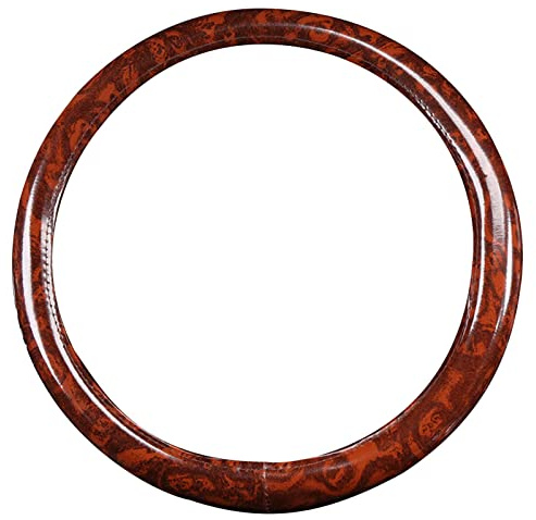 Coprivolante per auto, decorazione per auto, in pelle sintetica con venature del legno, con rivestimento antiscivolo, accessorio per auto per diverse auto, diametro del volante da 36,8 a 38,1 cm