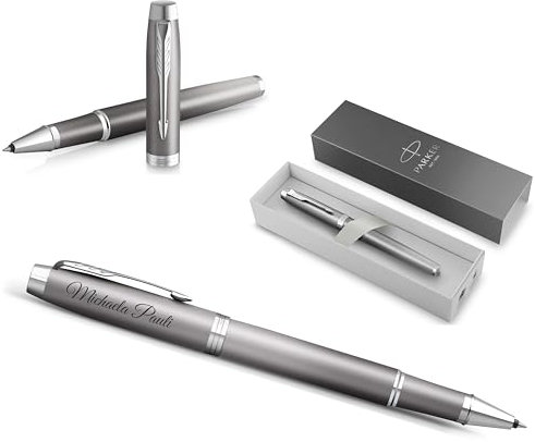 PARKER IM Rituals Grey Chrome Tintenroller mit Gravur | Premium Stift | Geschenkbox | personalisiertes Geschenk | | Geburtstag (Grey Chrome)