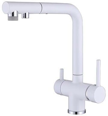 3 Wege Wasserhahn Ausziehbar Weiß Küchenarmatur mit Trinkwasserhahn 3 in 1 Spültischarmatur Wasserhahn Auslauf L Form