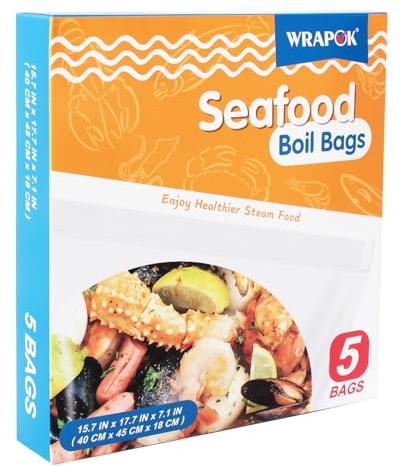 WRAPOK Seafood Boil Bags 5 Pack Large Cooking Bag Seasoning Storage Bag for Crab Fish Crawfish, 17.7 x 15.7 Inch