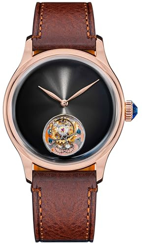S454.RK.B Tourbillon Master ST8000 - Reloj mecánico con movimiento de cristal de zafiro para hombre, dorado rosáceo, Correa