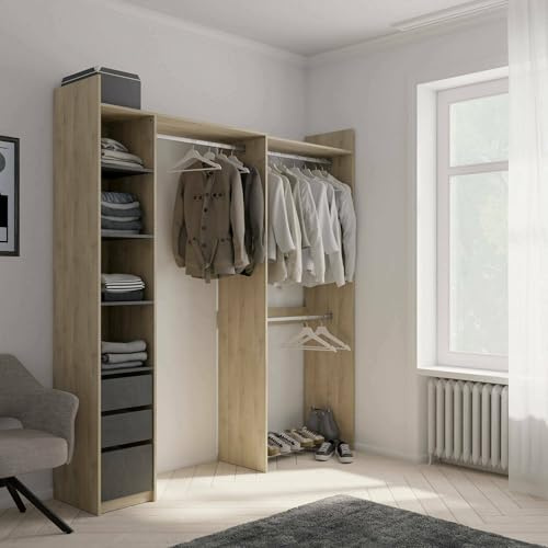 Dmora - Großer Kleiderschrank Yonne, Schlafzimmermöbel, Schrank, Garderobe, 200x44 h218 cm, Eiche