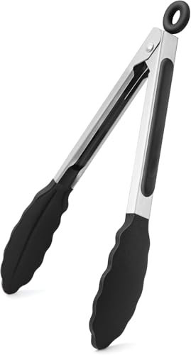 2 STK Grillzange Küchenzange, Kochzange Silikon Zange für Heißluftfritteuse, 21cm Hitzebeständige Nudelzange Gebäckzange Fleischzange Edelstahl und Silikonspitze, Metallzange zum Kochen Grillen