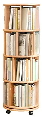 360° drehbares Bücherregal aus Gummiholz mit Rollen für Home Office Display Regal