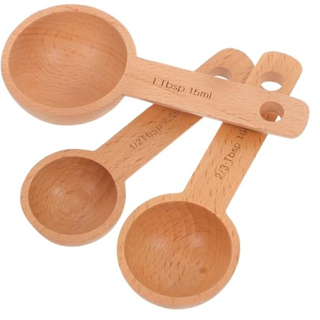 Alipis Set 3 Pezzi Cucchiai Dosatori in Faggio per Misurare Caffe in Grani e Zucchero, Superfici Lisce e Capacità 7.5ml, 10ml e 15ml per Uso Domestico e Professionale