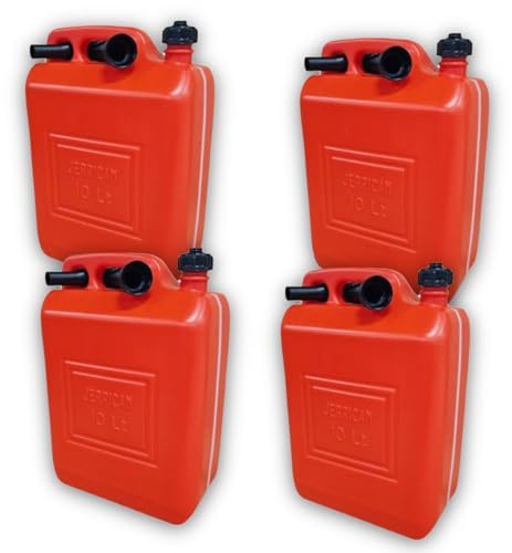 Bricoloco Garrafa para gasolina y líquidos 5, 10 o 20 litros – Fabricación Europea certificado y homologado – Tanque bidón combustibles rojo – Polietileno alta densidad (10 Litros (4 uds.))