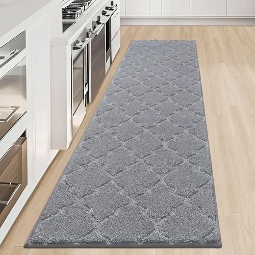 COSY HOMEER Küchenteppich, 50 x 200 cm Küchenläufer rutschfest, Teppich Küche Waschbar, Teppichläufer Flur, Teppich Läufer für Küche, Flur, Wohnraum, Grau