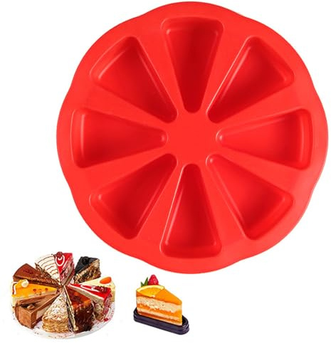 YXHZVON Silicone Baking Moulds, 8 Cavity Triangle Pizza Slice Quiche Mould, Non-Stick Cake Portioning Mold, for Scone Soap Chocolate Kitchen Bakeware, Red