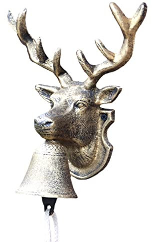 PLLJIAXUAMCLNL Door Knocker Vintage Doorbell, Large Cast Iron Dinner Bells, Bronze Antique Metal Wall Decor with Cow Head, Indoor Outdoor Shop Welcome Bell