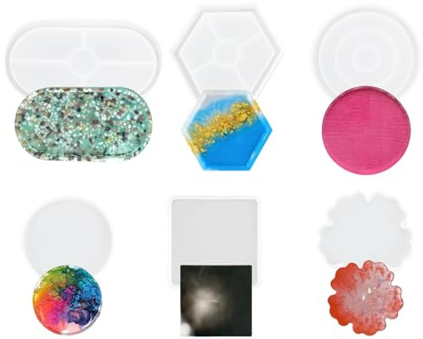 6 Form Silikonformen für Harz, perfekte Epoxidharzformen für Anfänger, All-in-One-Silikonformherstellungs-Kit für Untersetzer, Tabletts, Schalenmatten und DIY-Harzprojekte