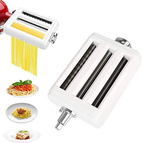 Stainless Steel Pasta Maker Attachment, Pasta Roller & Cutter for Stand Mixers, Includes Cleaning Brush for Easy Maintenance