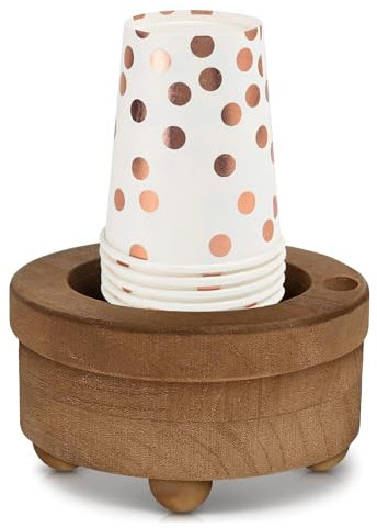 Portabicchieri in legno con fessura per pennarelli, dispenser per tazze usa e getta, organizer rotondo per feste, bagno, cucina, picnic, inaugurazione della casa, regalo per coppie