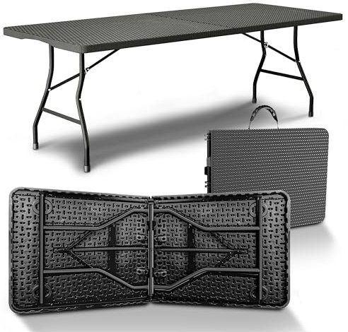 NewHabitat Buffettisch klappbar – Gartentisch klappbar aus Polyrattan I Biertisch wetterfest & faltbar I Stabiler Klapptisch für Garten, Festivals, Camping & Outdoor-Events (Schwarz)