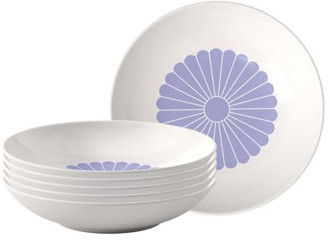 Villeroy & Boch Lot de 6 bols à pâtes, motif fleur bleue, 24 cm, pour pâtes, pâtes, bols et salades, assiettes creuses, assiettes plates, passent au lave-vaisselle et au micro-ondes, en porcelaine de