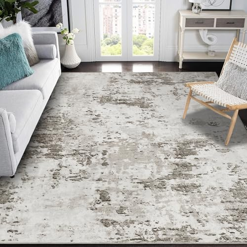 CAROMIO Modern Abstract Area Rug 120x170 cm, Machine Washable Rug for Living Room, Non-Slip Low Pile Carpet for Bedroom, Beige