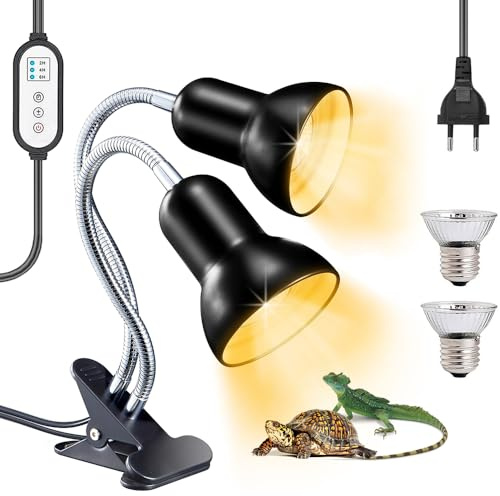 KQWVZ Lampada Riscaldante Tartarughe, 25W+50W Lampadas Tartarughe Acqua, Lampada UVA UVB Tartarughes con Interruttore Timer, Lampadas Per RettiliTartarughe, Lampadas Rettili per Rettile Anfibi