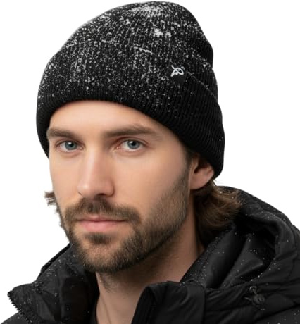 TOP-EX Schwarz wasserdichte Wintermütze Herren & Damen, Warme Fleece-gefütterte Strickmütze Beanie, Outdoor Lauf- & Skimütze, Atmungsaktive, Winddichter, Herrenmütze S/M