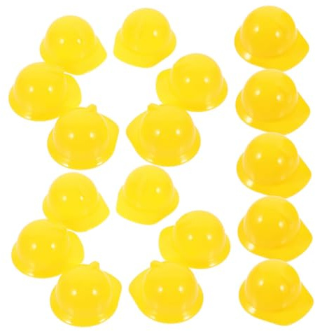 POPETPOP Mini Casque de Chantier Jaune en Plastique, Lot de 60 Pièces | Forme Casque, Décoration Thème Bâtiment, Accessoires pour Maisons Miniatures et Bouteilles de Vin