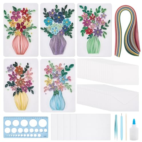 WEBEEDY Set di 20 quilling di carta, set di biglietti di auguri, per adulti, fatti a mano, 3D, set di biglietti di auguri, con istruzioni per principianti e Natale