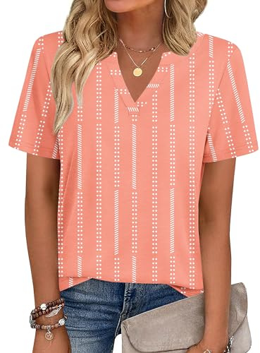 Zeagoo Short Sleeve Shirts for Women Loose Fit V Neck Business Casual Tunic Tops Pink 2XL