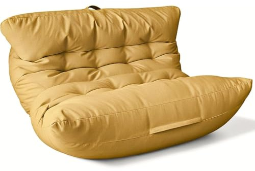 Aiire Pouf Poltrona Sacco di Design - Puff per Sedersi in Cotone con Imbottitura Inclusa - Bean Bag Chair per Salotto, Camera da Letto o Lettura - Pouffe Moderno XXL 2 Posti Senape