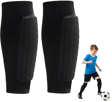 1 Pair Football Shin Pads Boys, Soccer Shin Guards Shindefender Guard Sleeves Honeycomb Compression Defender Leg Protector for Kids Children Boys Girls Football Rugby Basketball Sports