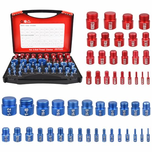 52PCS Thread Checker, Nut and Bolt Thread Checker, 28PCS Inch & 24 Metric Box Set Thread Gauge, Thread Checker Kit Suitable for Nut Bolt Size Finder on Tricky and Narrow Area Workshop Garage