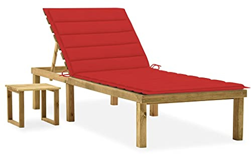 Frdhee Sedia a sdraio da giardino, sedia da giardino, poltrona relax, lettino da giardino, sdraio da giardino, con tavolo e cuscino, in pino impregnato, per balcone, picnic, vacanze, stabile