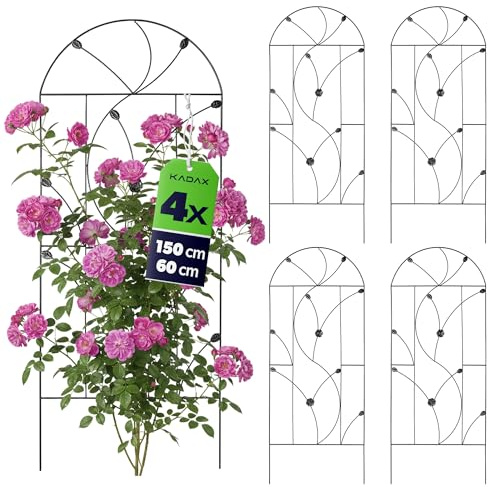 KADAX 4er Set Metall Rankgitter 60 x 150 cm, Rankhilfe für Kletterpflanzen, Rosenspalier aus pulverbeschichtetem Stahl, Pflanzenstütze für Kletterrosen & Clematis