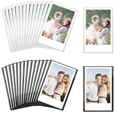 HFDONGL 30 Stück Magnet Bilderrahmen Magnetische Bilderrahmen Mini Fotorahmen Collage Fotomagnete Kreative Fotorahmen Set für Kühlschrank Desktop (Schwarz*15, Weiß*15)