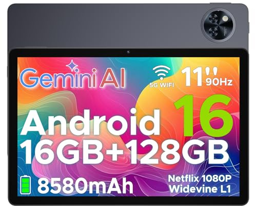 U11 Android 16 Tablet 11 Pulgadas Gemini AI, 16GB RAM+128GB ROM/2TB TF, Batería 8580 mAh,Unisoc T7200 Octa-Core，90Hz, 13MP+5 MP/WiFi 5G/Face ID/Widevine L1/GMS/GPS/OTG/Audio 3.5mm