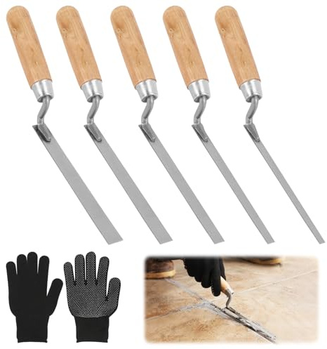 6-teiliges Fugenkellen Set, Edelstahl Fugenkelle 6/8/10/12/14mm mit Handschuhen, Profi Fugeneisen für Zement und Verfugung, Verschleißfestes Verfugungswerkzeug für Fliesen und Mauerwerk