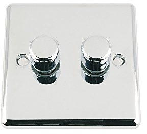Mains LED Light Dimmer Switch 150W 2 Gang 2 Way - Polished Chrome - Classic