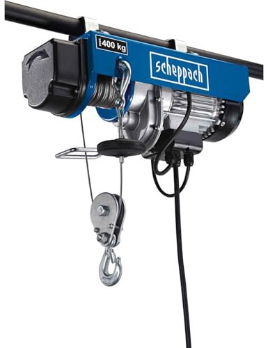 Scheppach elektrischer Seilzug HRS400 Flaschenzug Kettenzug mit Umlenkrolle | maximale Tragkraft 400/200 Kg | Leistung 780 | Hubhöhe 12/6 m | Not-Aus-Schalter | Hebezug inkl. 2 Befestigungsbügel