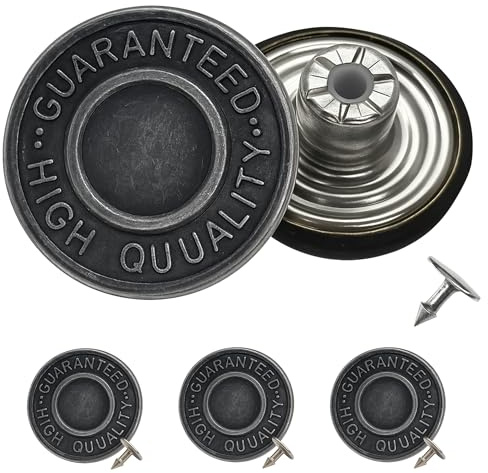Trimming Shop 8 x Jeans Stud Buttons 17mm Wide Gun Metal Colour, Replacement for Missing Buttons on Jeans, Jackets, Clothes