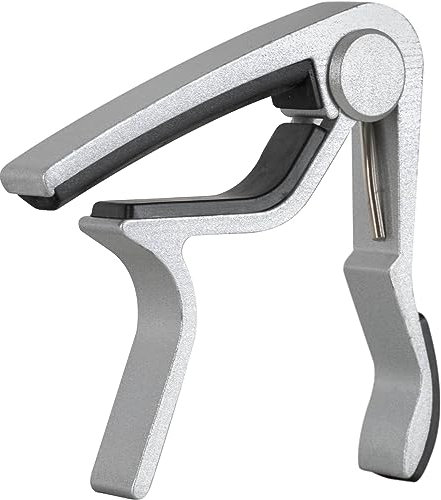 Rocktile TC1-AE Kapodaster für Western & E-Gitarre (Silber, gleichmäßiger Andruck auf alle Saiten, für E-Gitarre/Westerngitarre mit gewölbtem Griffbrett, sekundenschnell montiert, Einhandbedienung)