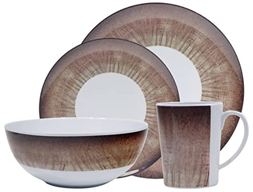 Leisurewize LWACC239 Melamine 16 Pcs Dinner Set - Plates, Bowls, Mugs, Side Plates Stone Effect, Heat Resistant, Dishwasher Safe