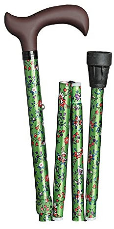 Bastone da passeggio in alluminio estensibile e pieghevole, fiori verdi