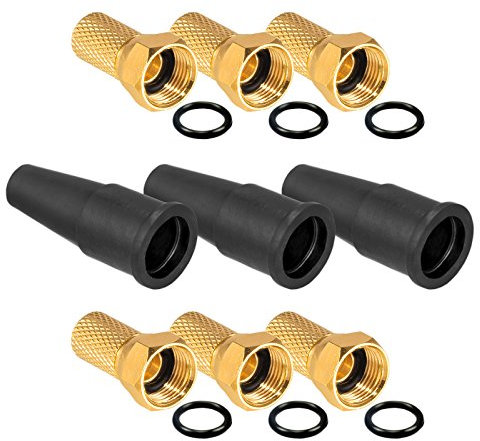 HB-DIGITAL SAT Zubehör Set 6X F-Stecker 7mm Vergoldet breite Mutter + 3X Gummitüllen HQ für Koaxial Antennenkabel Sat Kabel BK Anlagen