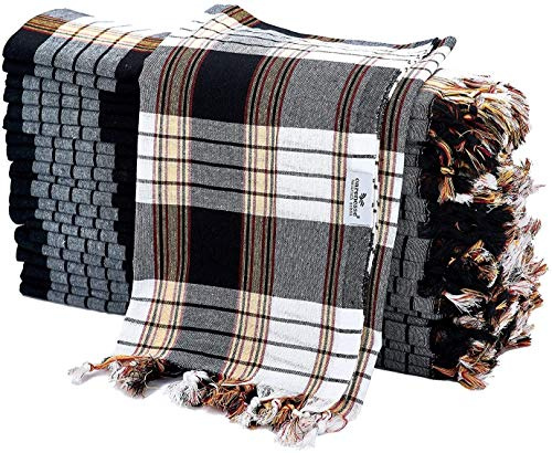 Carenesse Hamamtuch Classic 20er Set 80 x 170 cm Saunatuch schwarz kariert | 100% Baumwolle, Vorteilspaket, leicht & kompakt, saugfähig & schnell trocknend, kleines Packmaß, handgeknöpfte Fransen