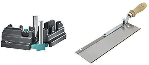 Wolfcraft 6948200 - Caja ingletadora y falsa escuadra 2 en 1 & 6925000 - Sierra de mano con mango acodado y orientable. 9 x 39 x 4,5 cm, especial montaje suelo