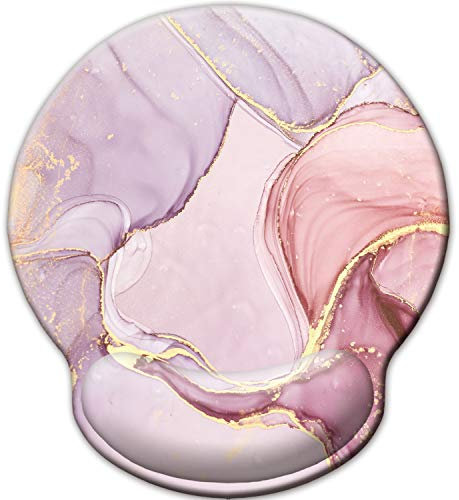 Tapis de souris avec repose-poignet, personnalisé original en mousse à mémoire de forme, antidérapant, ergonomique, pour la maison et le bureau (marbre rose, violet, doré)