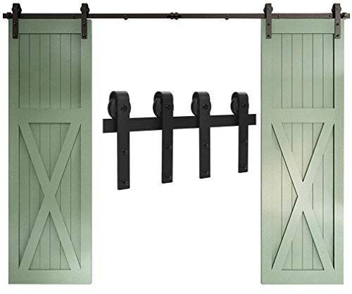 WOLFBIRD 8FT/244cm Sliding Door Hardware Closet Kit for Double Wood Doors, Steel Big Spoke Wheel Roller Kit, Sliding Door Track System