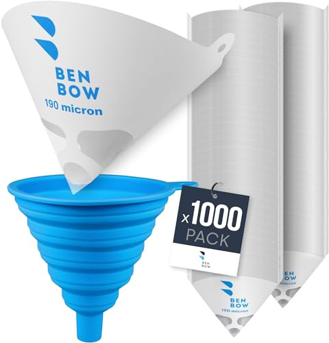BenBow Lacksieb 190µ x 1000 Stück - Einweg-Papierfilter mit Nylongewebe und praktischer Silikontrichter - zum Filtern von Lacken und Farben vor Verunreinigungen