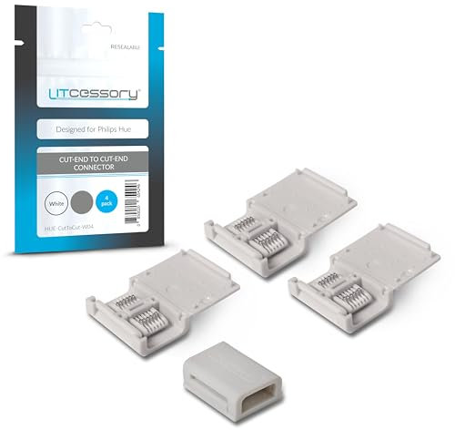 Litcessory Cut-End to Cut-End Connector for Philips Hue/Solo Lightstrip (4 Pack, White - Micro 6-PIN V4 / Solo Lightstrip)