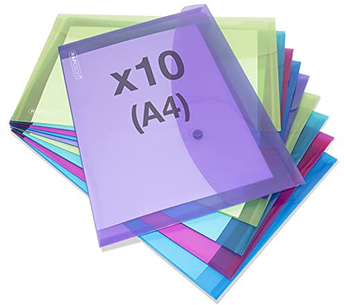Rapesco 1665 ECO Recycelte Dokumentenmappe mit Druckknopf, A4+, Sortierte Transparente Farben, 10 Stück