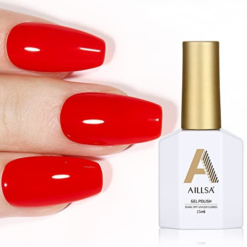 AILLSA Red Gel Nail Polish, Soak Off UV Lamp 15 ML Shiny Red Gel Polish, Gel Nail Varnish, Nail Art Manicure DIY at Home Gift for Her