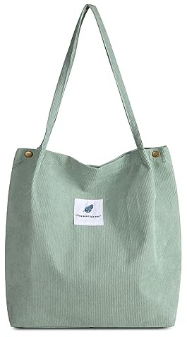 FITDON Cord Umhängetasche Damen, Groß Schultertasche Canvas Tasche Tote Handtasche für Alltag, Büro, Schulausflug und Einkauf