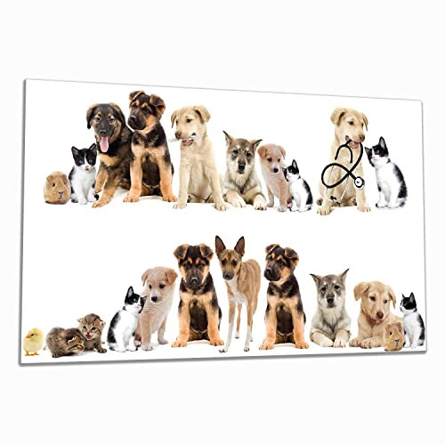 Wallario Herdabdeckplatte/Spritzschutz aus Glas, 1-teilig, 90x52cm mit 13mm hohen Füßen, für Ceran- und Induktionsherde, Süße Haustiere - Katzen Hunde Hamster Küken