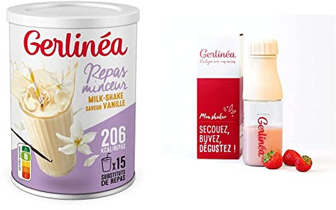 Gerlinéa Boisson Milkshake goût Vanille + Shaker, Substituts de repas riche en protéines Poudre à reconstituer contient 15 repas, Shaker inclus